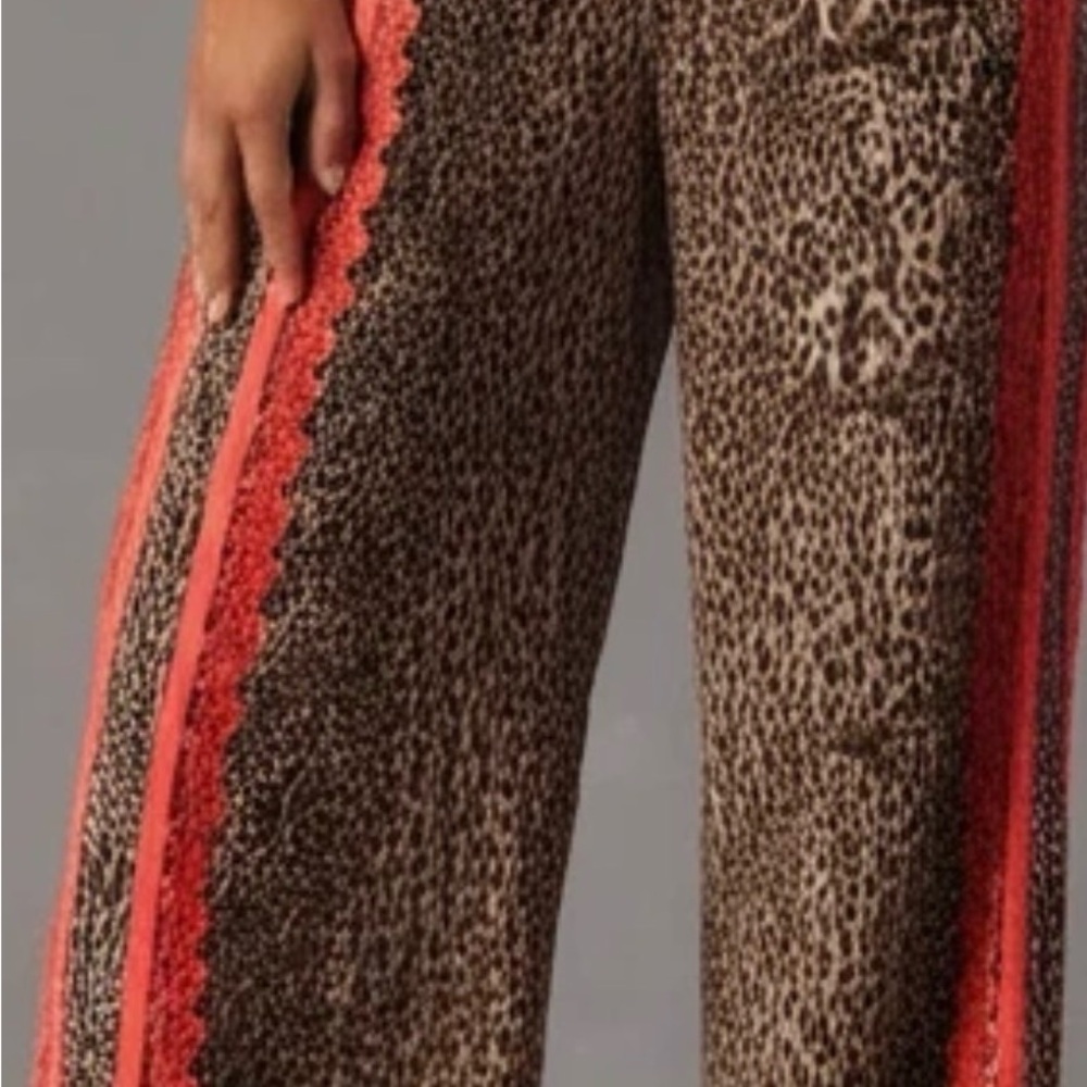DAVI & DANI Leopard Print Wide Leg Pants with Red Accents NWT